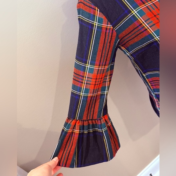 Women’s ELIZABETH WILSON red plaid ruffle zip up blouse- Size Small - Picture 3 of 6